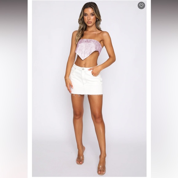 White fox SET Pink Rhinestone Luna Crop Top + One Last Time Skirt XS/S - Picture 4 of 10